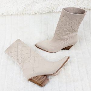 Pull On Stretch Knit Western Design Ankle Boots